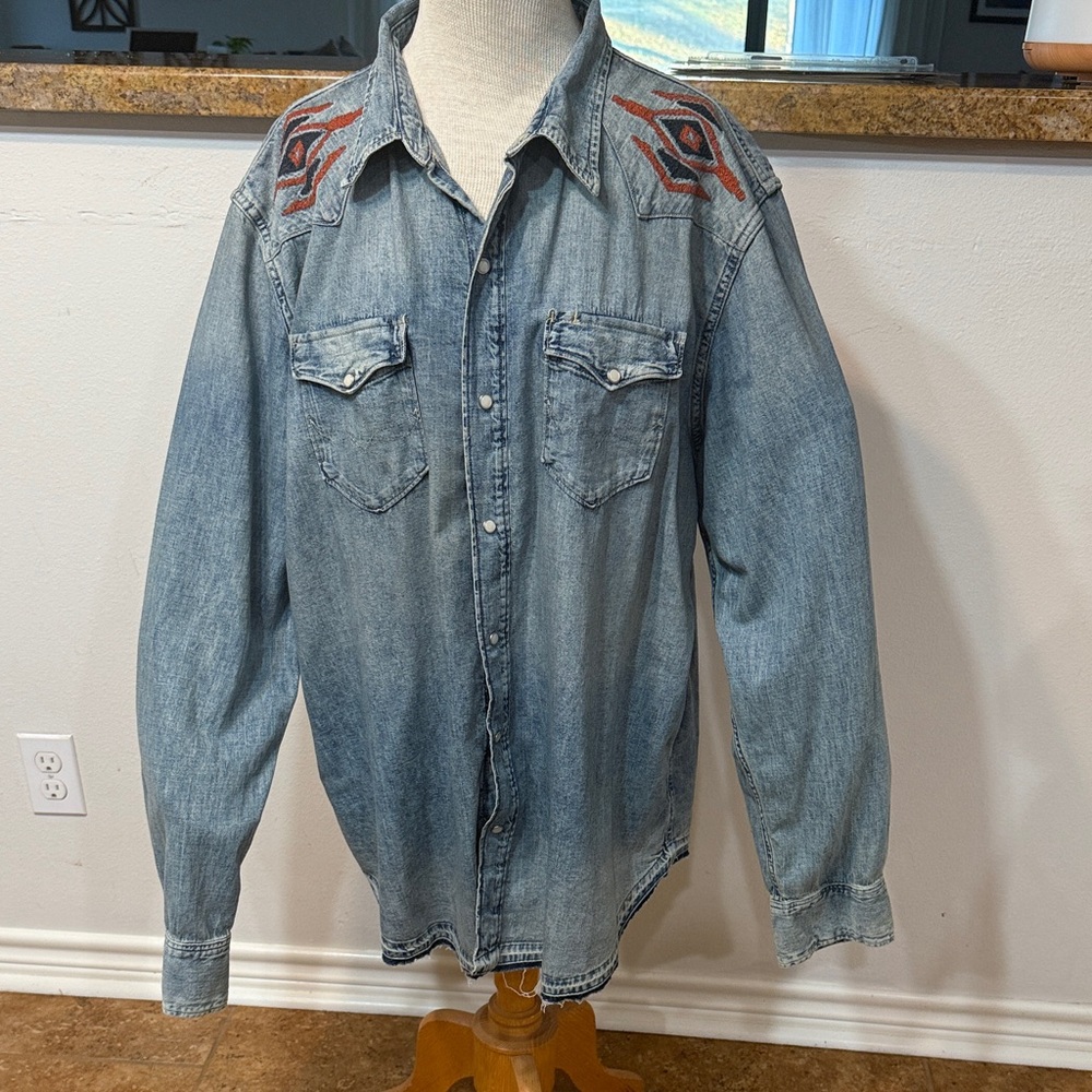Polo by Ralph Lauren Blue Denim Casual Button Down Shirt Aztec 1967